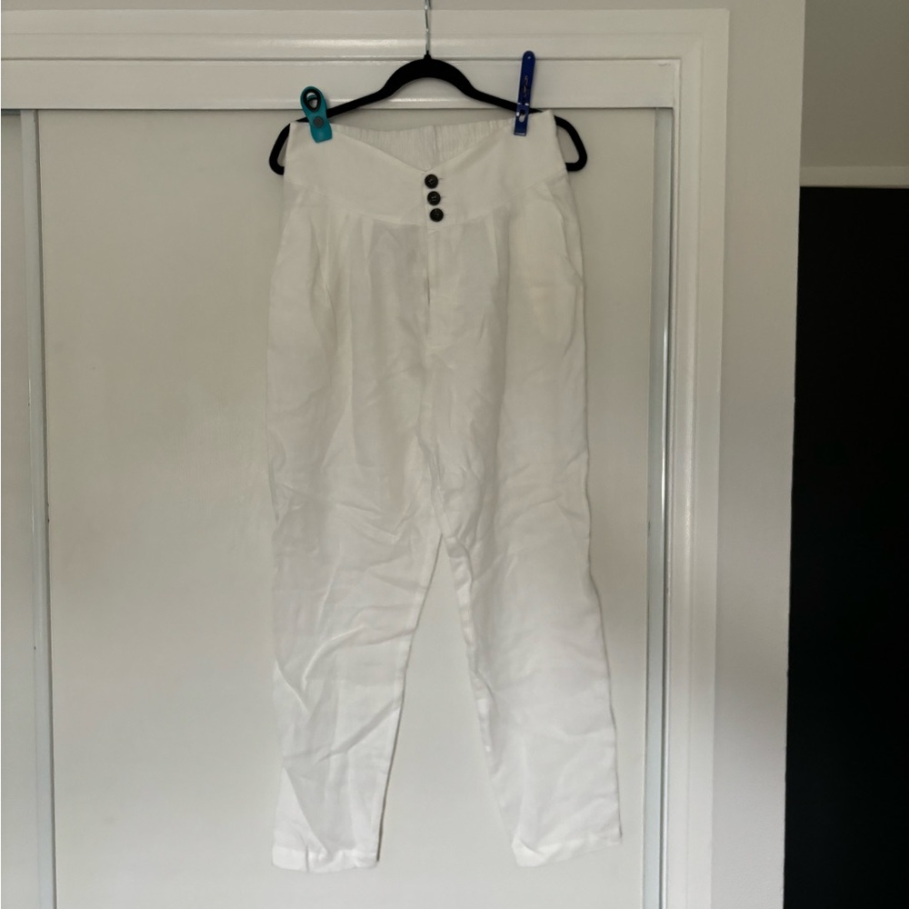 Enza costa white French linen button down high waisted pants nwt